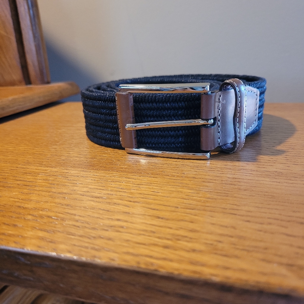 Torino woven cotton & leather belt Size 44, unisex